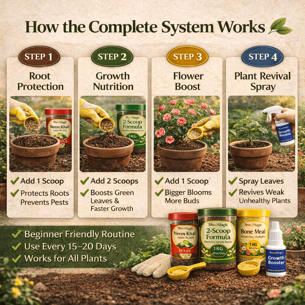 Step by step usage of organic garden care combo for root growth flowering and plant revival